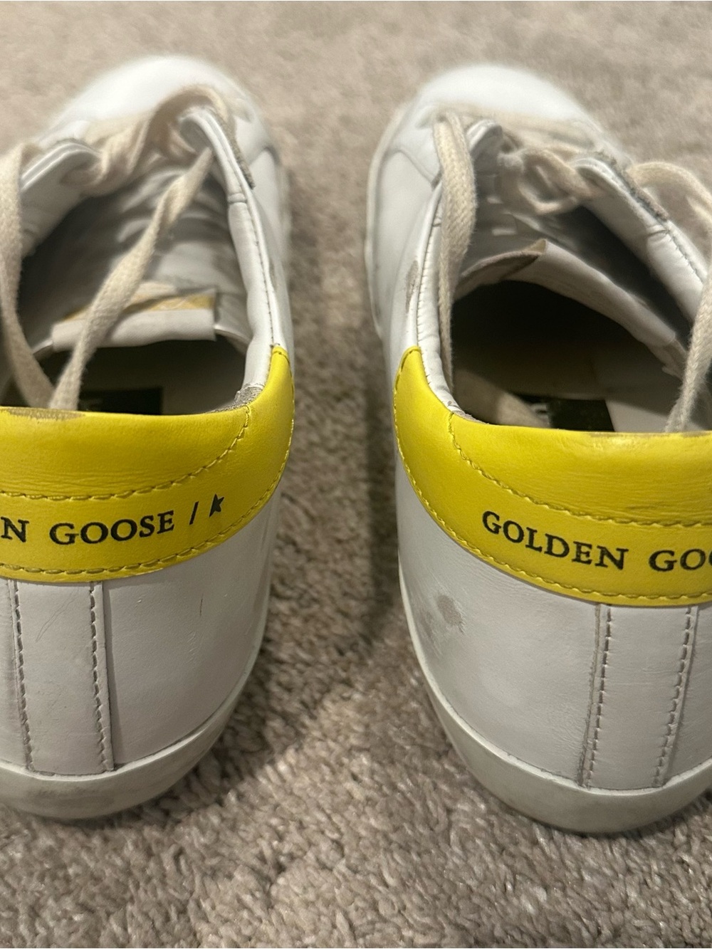 Golden Goose White Leather Low-Top Sneakers with Yellow Heel